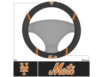Steering Wheel Cover with New York Mets Logo; Black (Universal; Some Adaptation May Be Required)