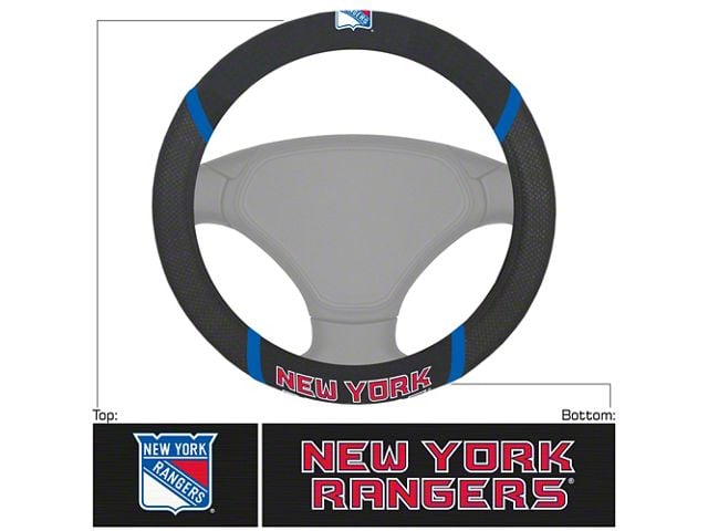 Steering Wheel Cover with New York Rangers Logo; Black (Universal; Some Adaptation May Be Required)