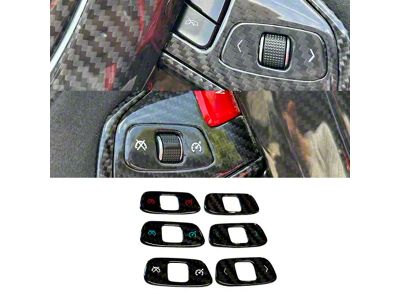 Steering Wheel Cruise/Scroll Button Covers; Carbon Fiber with Blue Accent (20-25 Corvette C8)