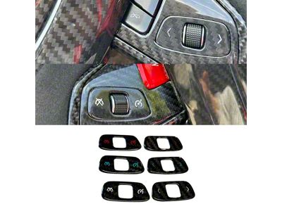 Steering Wheel Cruise/Scroll Button Covers; Carbon Fiber with Blue Accent (20-24 Corvette C8)