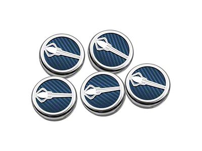Stingray Emblem Fluid Cap Covers; Blue Carbon Fiber (14-19 Corvette C7 w/ Automatic Transmission)
