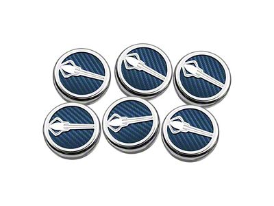 Stingray Emblem Fluid Cap Covers; Blue Carbon Fiber (14-19 Corvette C7 w/ Manual Transmission)