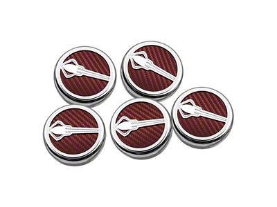 Stingray Emblem Fluid Cap Covers; Red Carbon Fiber (14-19 Corvette C7 w/ Automatic Transmission)