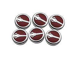 Stingray Emblem Fluid Cap Covers; Red Carbon Fiber (14-19 Corvette C7 w/ Manual Transmission)