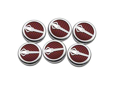 Stingray Emblem Fluid Cap Covers; Red Carbon Fiber (14-19 Corvette C7 w/ Manual Transmission)