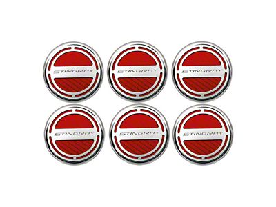 Stingray Script Fluid Cap Covers; Red Carbon Fiber (14-19 Corvette C7 w/ Manual Transmission)