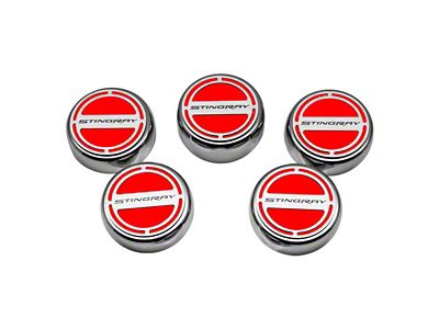 Stingray Script Fluid Cap Covers; Solid Bright Red (14-19 Corvette C7 w/ Automatic Transmission)