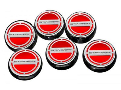 Stingray Script Fluid Cap Covers; Solid Bright Red (14-19 Corvette C7 w/ Manual Transmission)