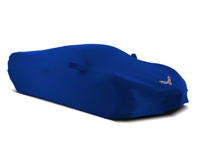 SuperStretch Indoor Car Cover with Flag Logo; Light Blue (20-25 Corvette C8)
