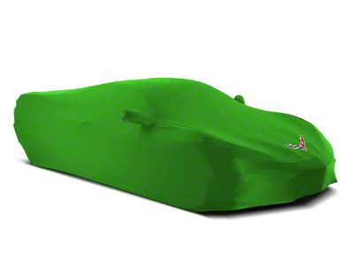 SuperStretch Indoor Car Cover with Flag Logo; Synergy Green (20-24 Corvette C8)