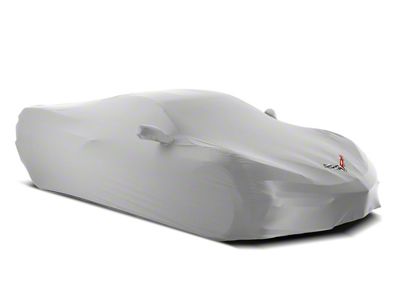 SuperStretch Indoor Car Cover with Flag Logo; White (20-25 Corvette C8)