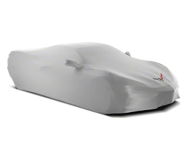 SuperStretch Indoor Car Cover with Flag Logo; White (20-24 Corvette C8)