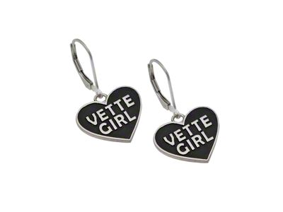 Vette Girl Heart Earrings; Sterling Silver