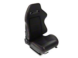 Vinyl Racing Bucket Seats with Seat Sliders; Black with Red Stitching (Universal; Some Adaptation May Be Required)