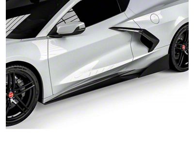 VZR1 Style Side Skirt Splitters; Dry Carbon Fiber Vinyl (20-25 Corvette C8, Excluding Z06)