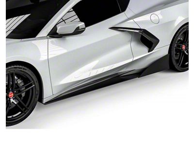 VZR1 Style Side Skirt Splitters; Dry Carbon Fiber Vinyl (20-24 Corvette C8, Excluding Z06)