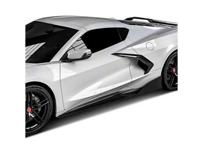 VZR1 Style Side Skirt Splitters; Gloss Black Vinyl (20-24 Corvette C8, Excluding Z06)