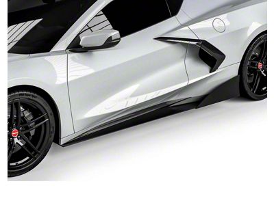 VZR1 Style Side Skirt Splitters; Satin Black Ice Vinyl (20-25 Corvette C8, Excluding Z06)