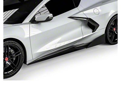 VZR1 Style Side Skirt Splitters; Satin Black Vinyl (20-25 Corvette C8, Excluding Z06)