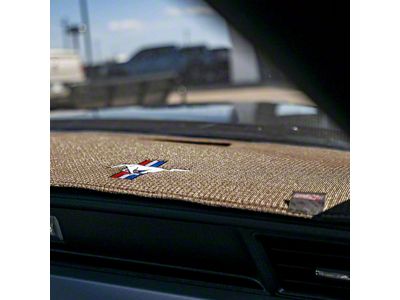 Covercraft Ltd Edition Custom Dash Cover with Mustang Tri-Bar Logo; Beige (15-23 Mustang w/o Forward Collision Warning)