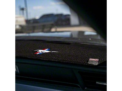 Covercraft Ltd Edition Custom Dash Cover with Mustang Tri-Bar Logo; Black (87-93 Mustang)