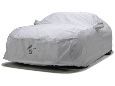 Covercraft Custom Car Covers 5-Layer Softback All Climate Car Cover with Antenna Pocket and Black Mustang Tri-Bar Logo; Gray (15-24 Mustang Convertible)