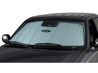 Covercraft UVS100 Heat Shield Custom Sunscreen with Mustang 50 Years Logo; Silver (83-93 Mustang Convertible)
