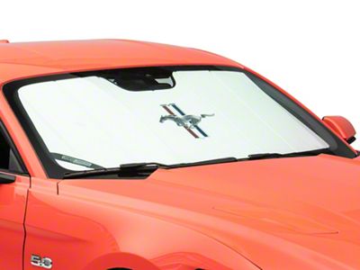 Covercraft UVS100 Heat Shield Premier Series Custom Sunscreen with Tri-Bar Logo; White (15-23 Mustang)