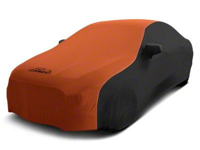 Coverking Satin Stretch Indoor Car Cover with Rear Roof Antenna Pocket; Black/Inferno Orange (10-15 Camaro Coupe, Excluding Z/28)