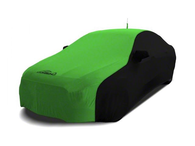 Coverking Satin Stretch Indoor Car Cover with Rear Roof Antenna Pocket; Black/Synergy Green (10-15 Camaro Coupe, Excluding Z/28)