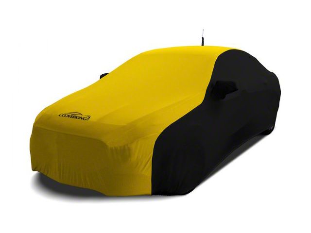 Coverking Satin Stretch Indoor Car Cover with Rear Roof Antenna Pocket; Black/Velocity Yellow (10-15 Camaro Coupe, Excluding Z/28)