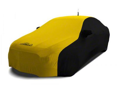 Coverking Satin Stretch Indoor Car Cover with Rear Roof Antenna Pocket; Black/Velocity Yellow (10-15 Camaro Coupe, Excluding Z/28)