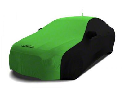 Coverking Satin Stretch Indoor Car Cover with Trunk Shark Fin Antenna Pocket; Black/Synergy Green (11-15 Camaro Convertible, Excluding ZL1)