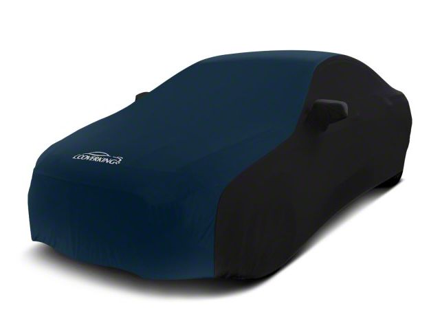 Coverking Satin Stretch Indoor Car Cover with Trunk Shark Fin Antenna Pocket; Black/Dark Blue (11-15 Camaro Convertible, Excluding ZL1)