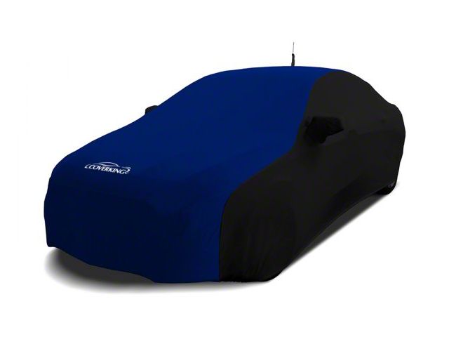 Coverking Satin Stretch Indoor Car Cover with Trunk Shark Fin Antenna Pocket; Black/Impact Blue (11-15 Camaro Convertible, Excluding ZL1)