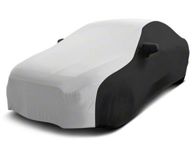 Coverking Satin Stretch Indoor Car Cover with Trunk Shark Fin Antenna Pocket; Black/Pearl White (11-15 Camaro Convertible, Excluding ZL1)