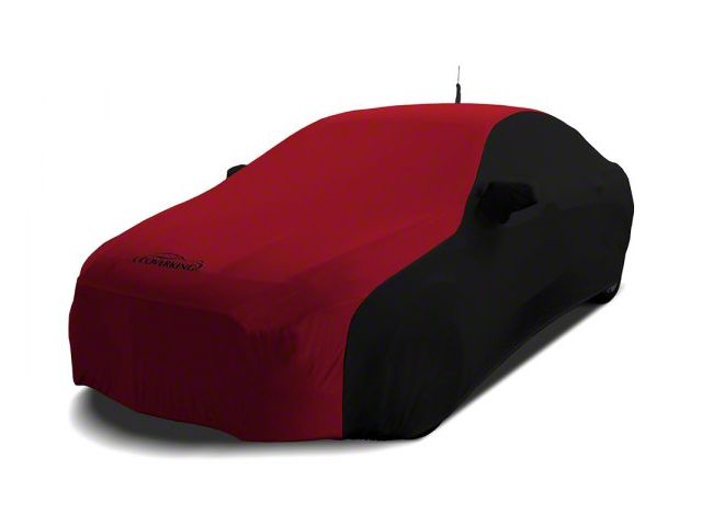 Coverking Satin Stretch Indoor Car Cover with Trunk Shark Fin Antenna Pocket; Black/Pure Red (11-15 Camaro Convertible, Excluding ZL1)