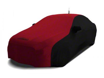 Coverking Satin Stretch Indoor Car Cover with Trunk Shark Fin Antenna Pocket; Black/Pure Red (11-15 Camaro Convertible, Excluding ZL1)