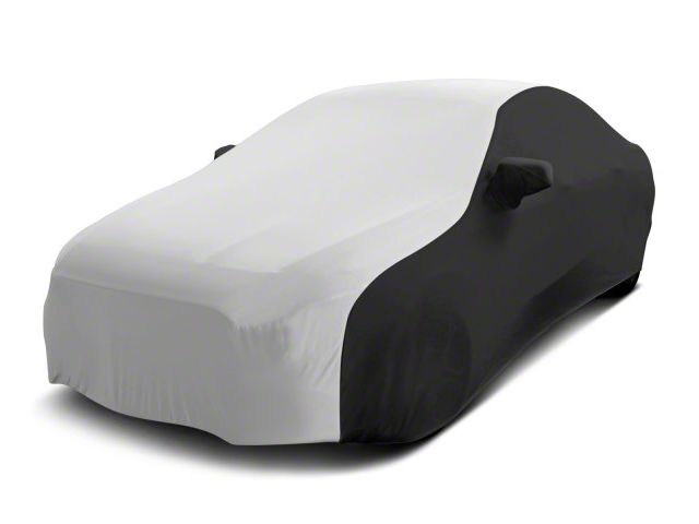 Coverking Satin Stretch Indoor Car Cover with Trunk Whip Fin Antenna Pocket; Black/Pearl White (2011 Camaro Convertible)