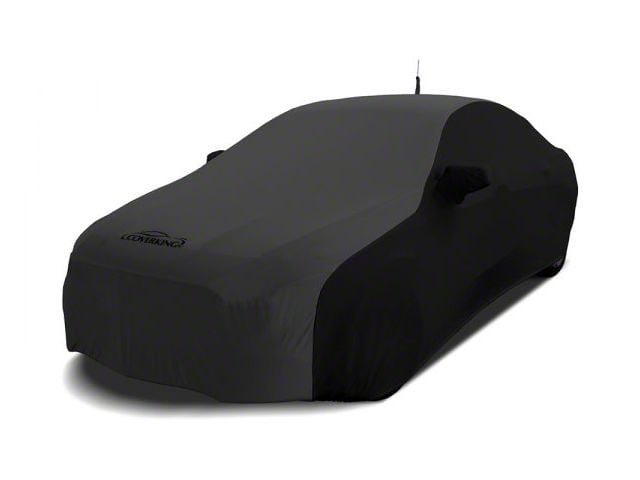 Coverking Satin Stretch Indoor Car Cover without Rear Roof Antenna Pocket; Black/Dark Gray (10-15 Camaro Coupe, Excluding Z/28)