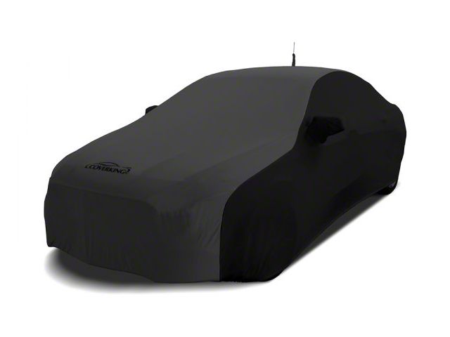 Coverking Satin Stretch Indoor Car Cover without Trunk Antenna Pocket; Black/Dark Gray (11-15 Camaro Convertible, Excluding ZL1)