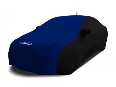 Coverking Satin Stretch Indoor Car Cover without Trunk Antenna Pocket; Black/Impact Blue (11-15 Camaro Convertible, Excluding ZL1)