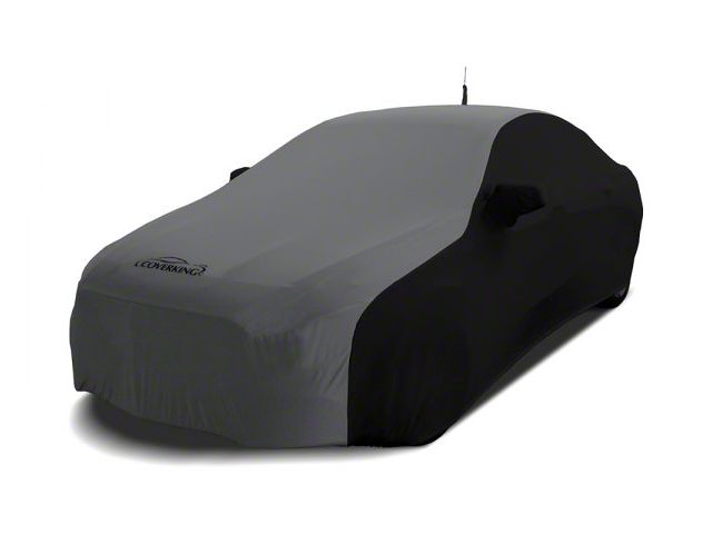 Coverking Satin Stretch Indoor Car Cover without Trunk Antenna Pocket; Black/Metallic Gray (11-15 Camaro Convertible, Excluding ZL1)