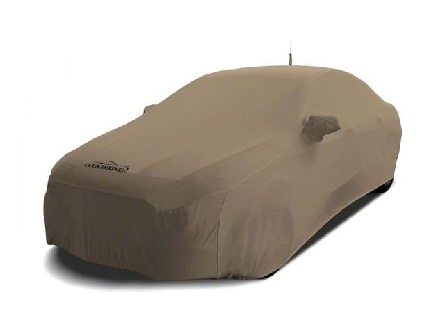 Coverking Satin Stretch Indoor Car Cover with Rear Roof Shark Fin Antenna Pocket; Sahara Tan (12-14 Charger)