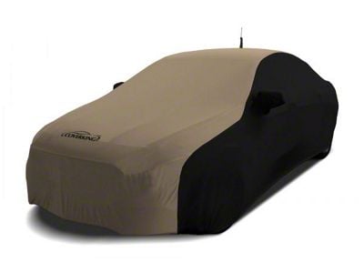 Coverking Satin Stretch Indoor Car Cover with Rear Roof Shark Fin Antenna Pocket; Black/Sahara Tan (12-14 Charger)