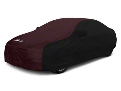 Coverking Stormproof Car Cover with Rear Roof Shark Fin Antenna Pocket; Black/Wine (12-14 Charger)