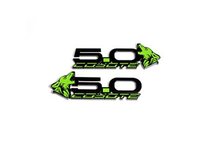 Coyote Badge Shop S550 Style V4 Coyote Fender Badges; Black with Lime Fill (15-26 Mustang GT, Dark Horse)