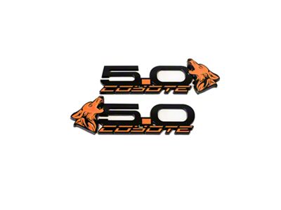 Coyote Badge Shop S550 Style V4 Coyote Fender Badges; Black with Orange Fury Fill (15-26 Mustang GT, Dark Horse)