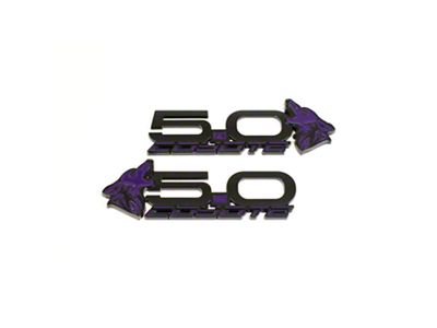 Coyote Badge Shop S550 Style V4 Coyote Fender Badges; Black with Purple Fill (15-26 Mustang GT, Dark Horse)