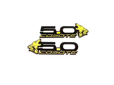 Coyote Badge Shop S550 Style V4 Coyote Fender Badges; Black with Yellow Fill (15-26 Mustang GT, Dark Horse)